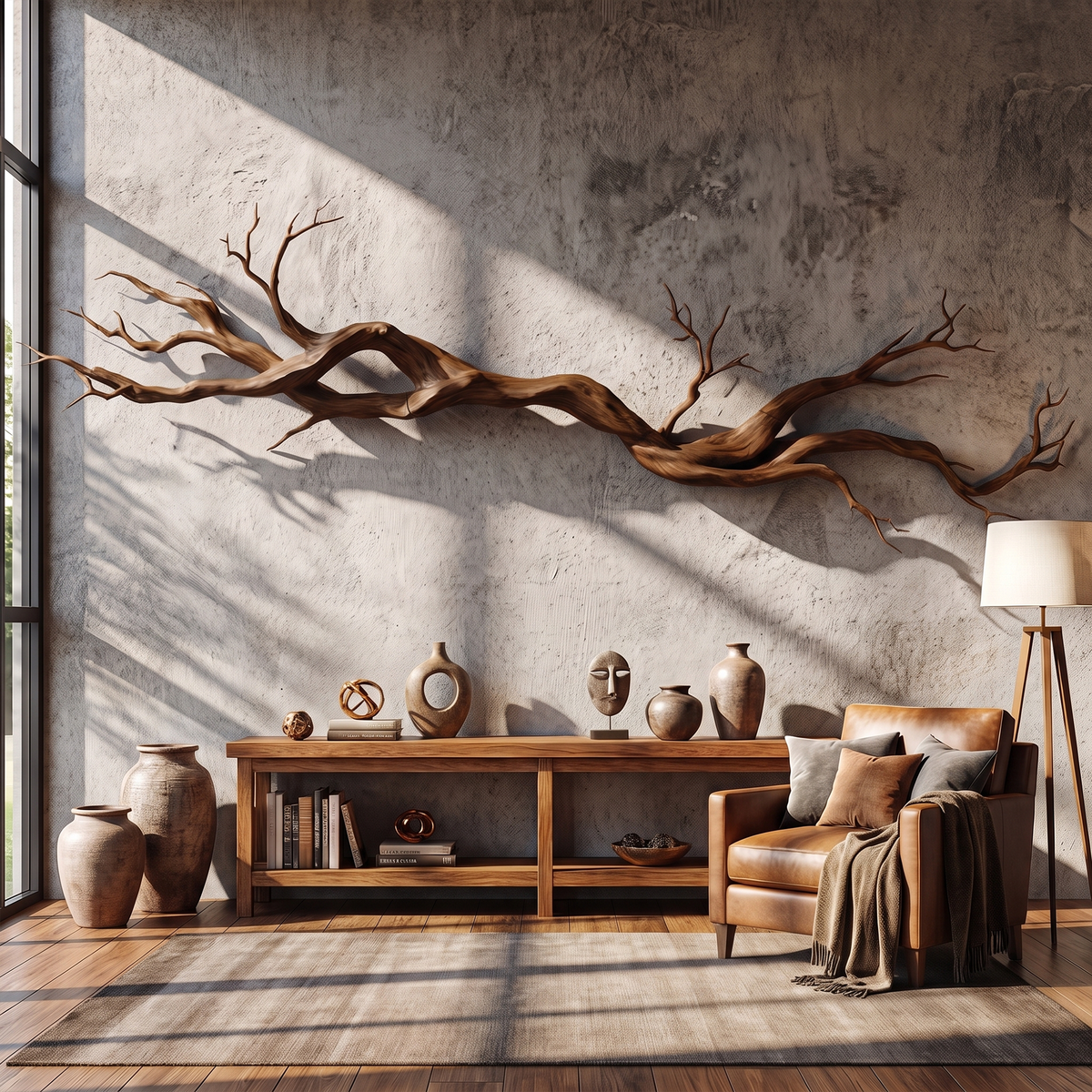 Natural Vine Carved Solid Wood Wall Sculpture Modern Decor