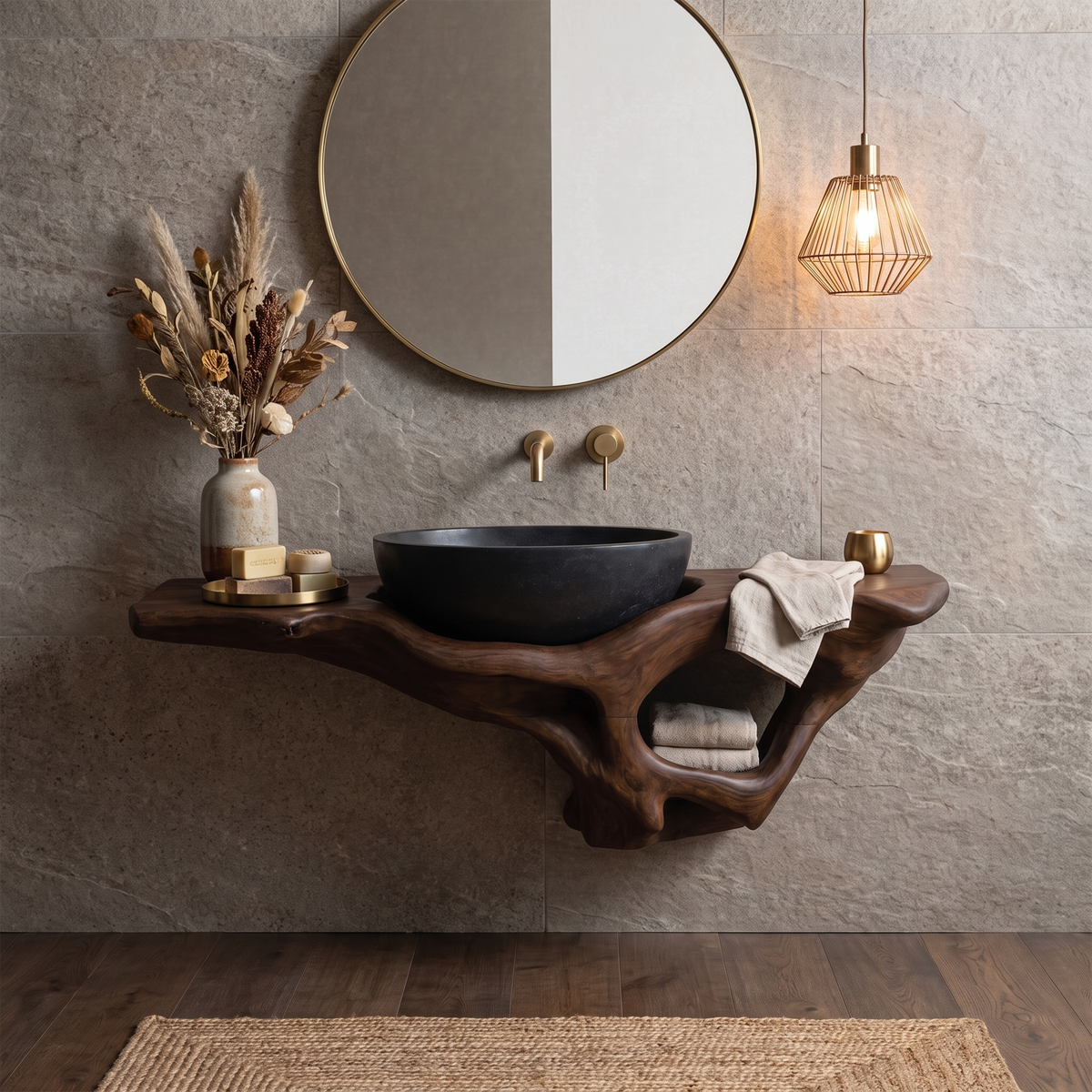 Mid Century Live Edge Vanity Bathroom Decor Accents