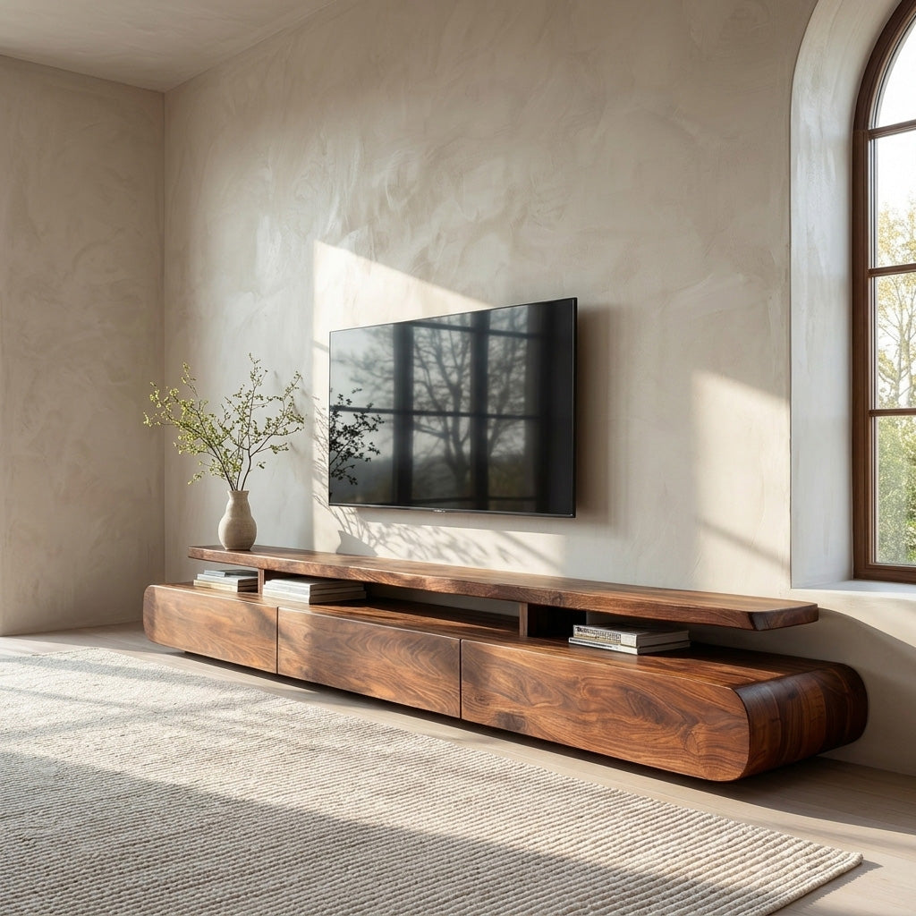 Modern Organic Natural Wood TV Stand For Living Room
