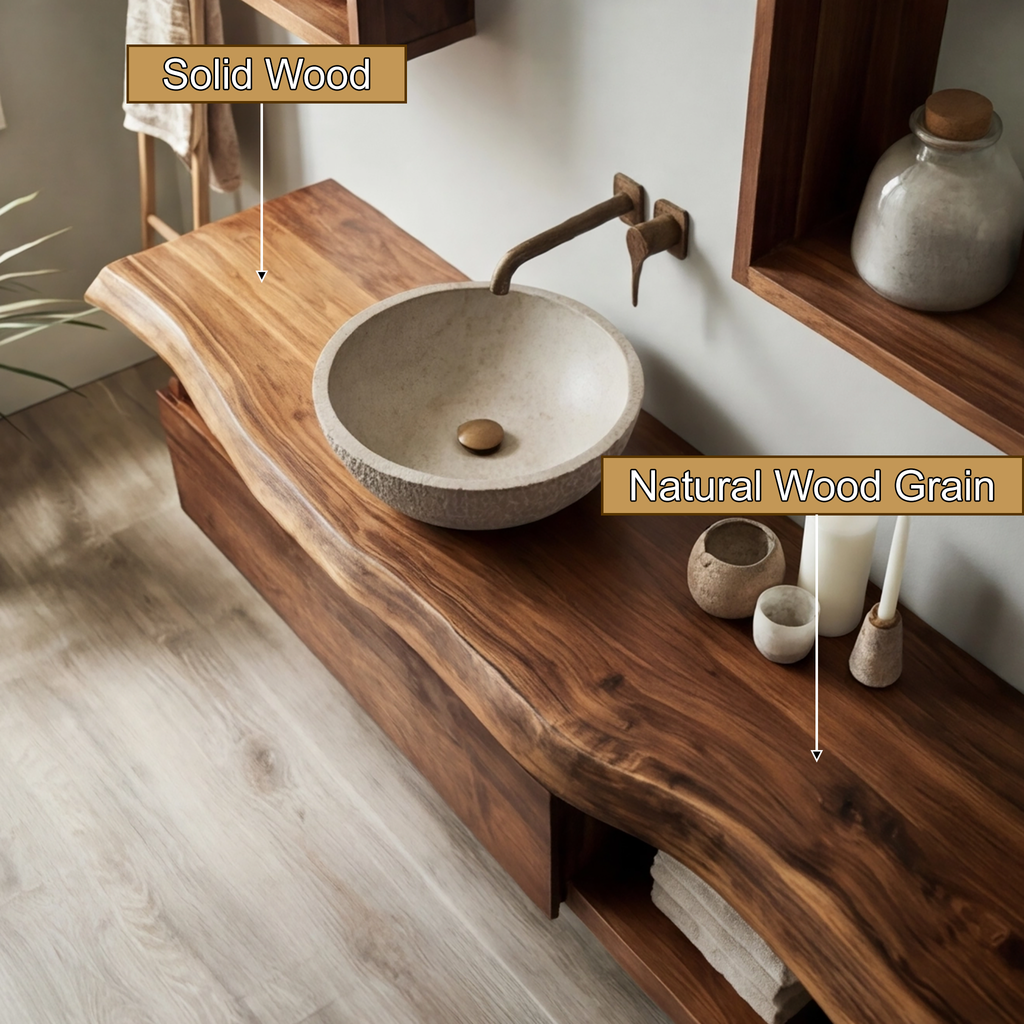 Aurelion Live Edge Solid Wood Floating Bathroom Vanity With Drawers