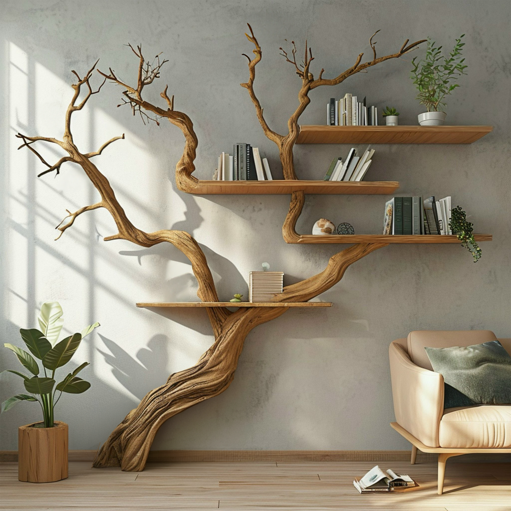Tree Branch Shelf Wall Mount Bookshelf